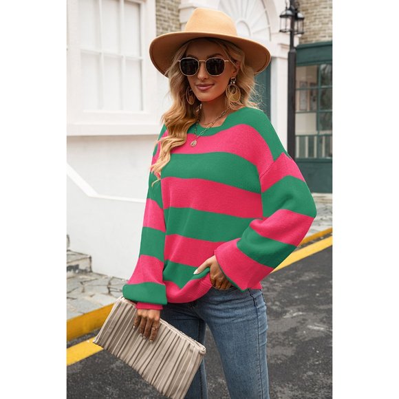 A Classy Chic Boutique Sweaters - Striped Balloon Sleeve Knit Pullover